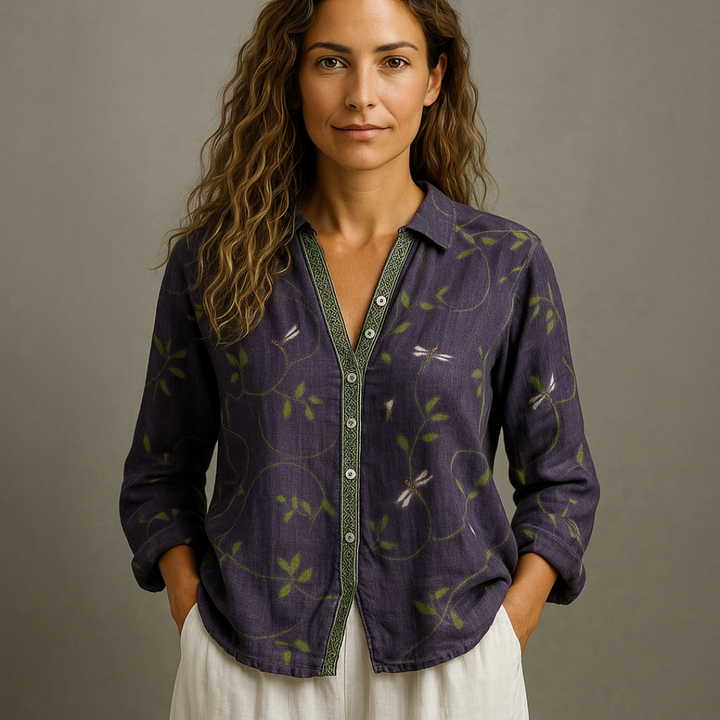 Evelina | Vintage Leaf Print Blouse