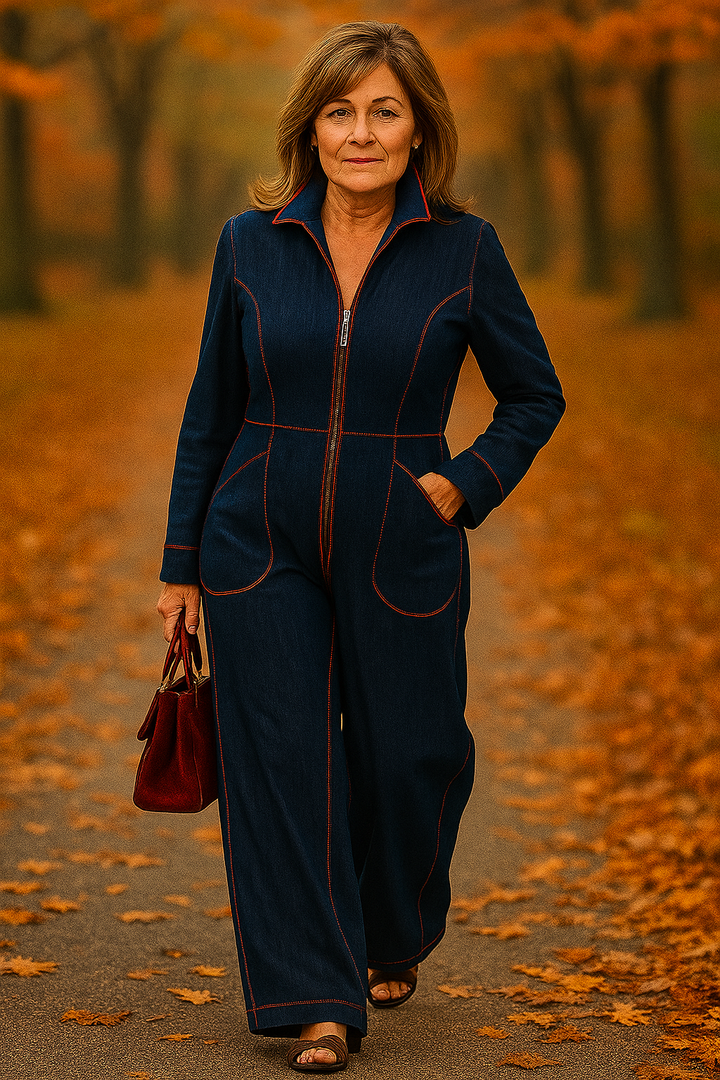 Junia | Retro Wide-Leg Denim Jumpsuit