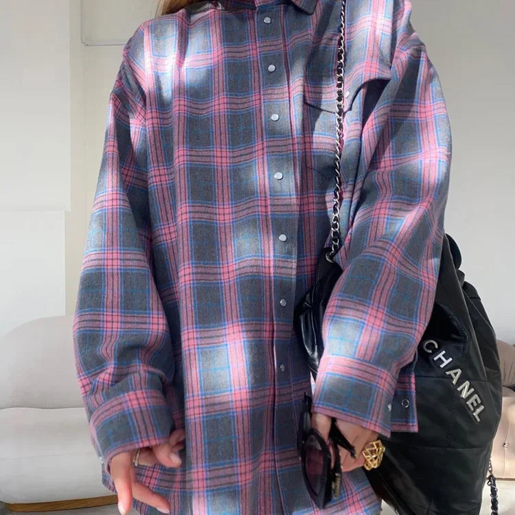 1+1 FREE | Ava - Oversized Plaid Shirt