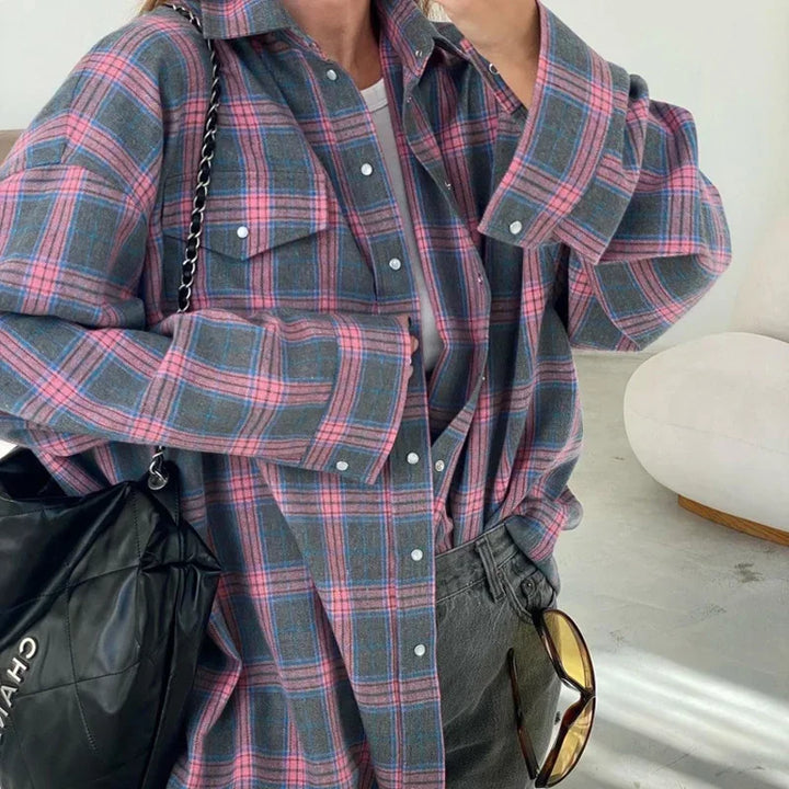1+1 FREE | Ava - Oversized Plaid Shirt