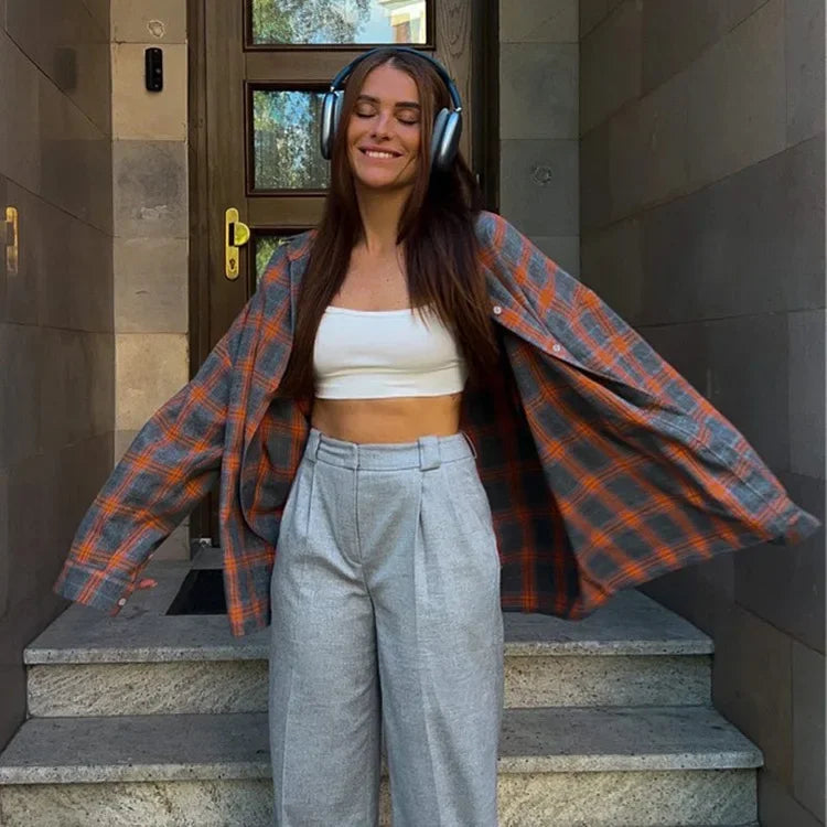 1+1 FREE | Ava - Oversized Plaid Shirt