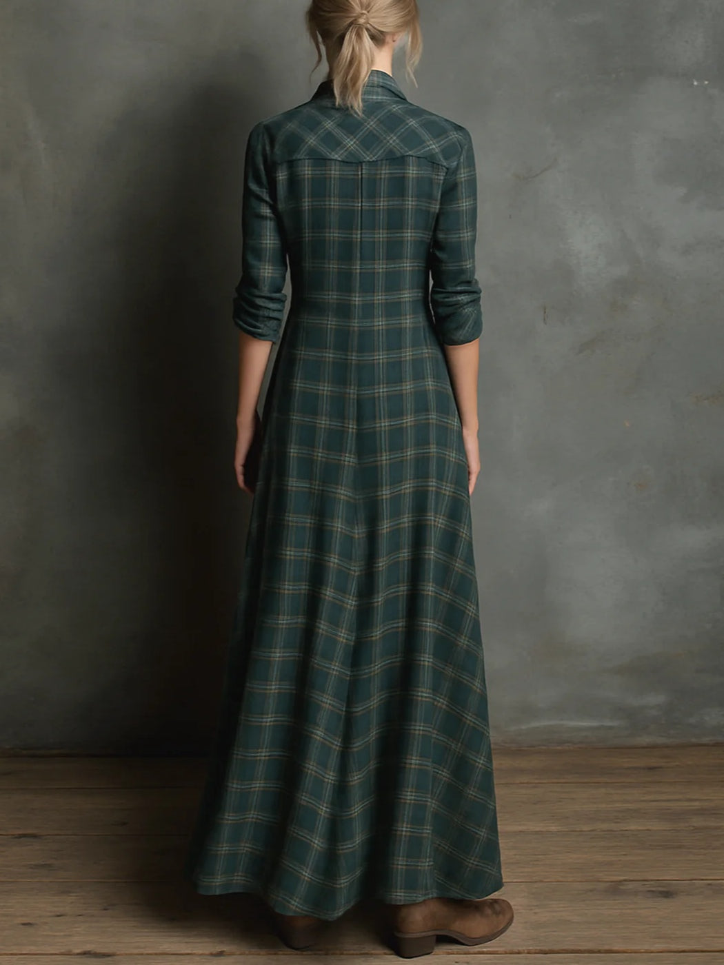 Amélie | Long Plaid-Collar Dress – Effortless Grace in Every Step