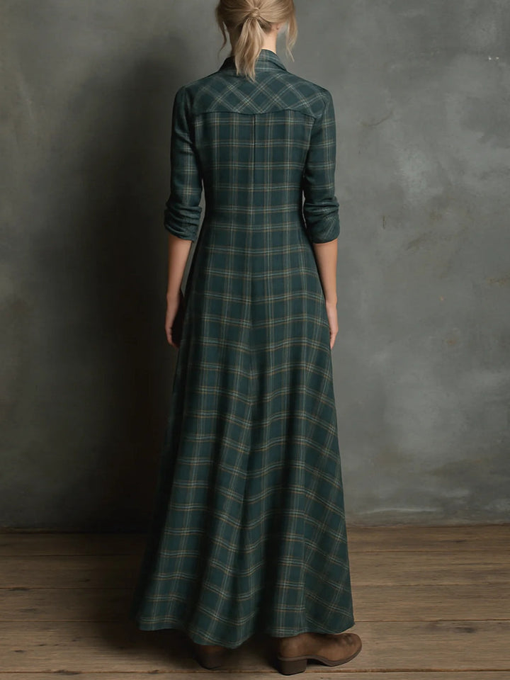 Amélie | Long Plaid-Collar Dress – Effortless Grace in Every Step
