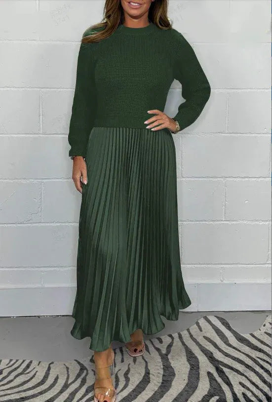Harlow | Sweater & Pleated Skirt Maxi Dress